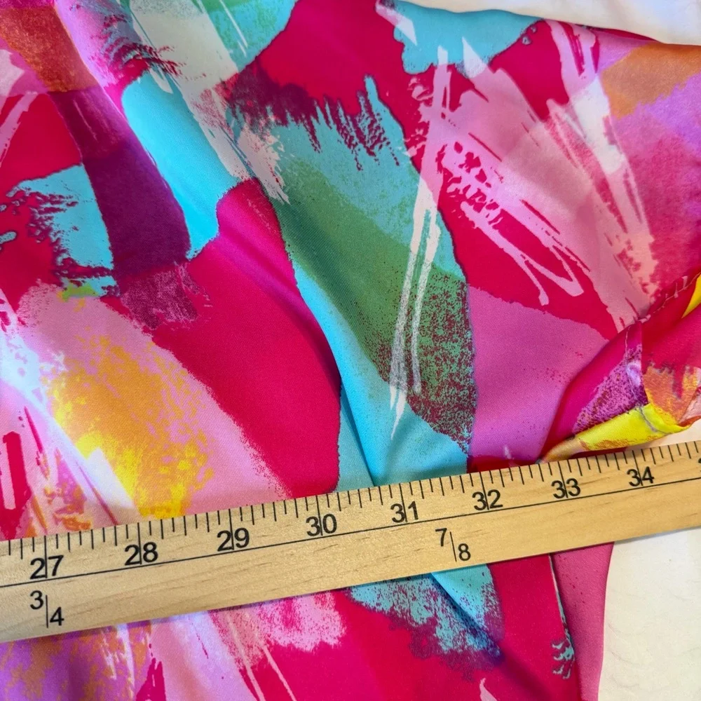 Adrienne Abstract Paint Print Dolman Sleeve Blouse Size M Bright Pink Teal - Picture 6 of 7